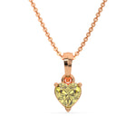 This rose gold Fancy Yellow Heart Solitaire Diamond Necklace made with a fancy yellow heart cut diamond in a four prong setting with adjustable chain in top view