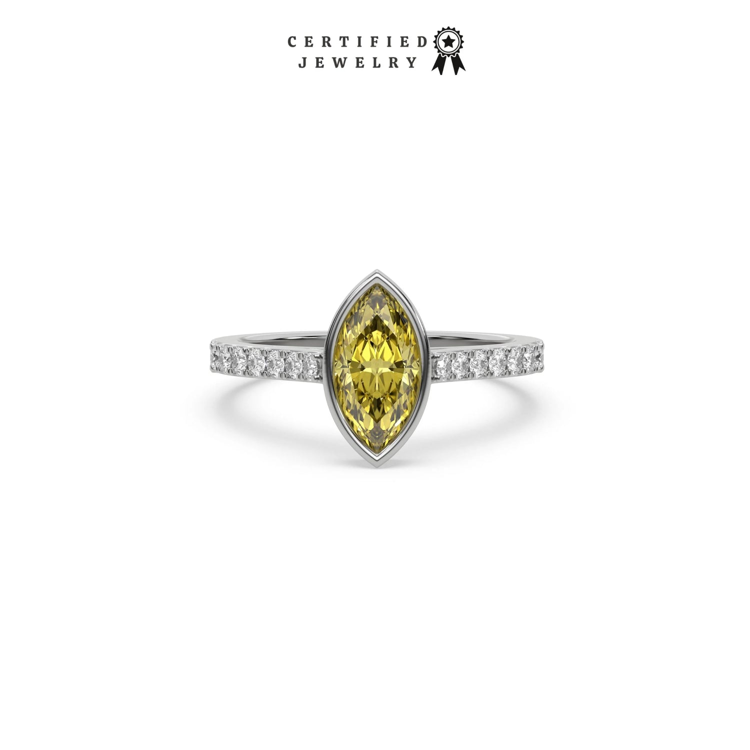 3 CT Fancy Yellow Diamond Marquise Solitaire Bezel Engagement Ring