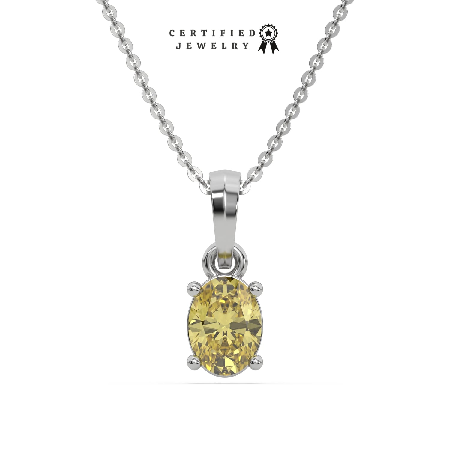 3 CT Fancy Yellow Diamond Oval Solitaire Necklace