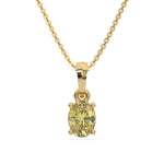 This yellow gold Fancy Yellow Oval Solitaire Diamond Necklace made with an fancy yellow oval cut diamond in a four prong setting with adjustable chain in top view