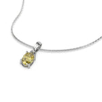 This white gold Fancy Yellow Oval Solitaire Diamond Necklace made with an fancy yellow oval cut diamond in a four prong setting with adjustable chain in 3d view