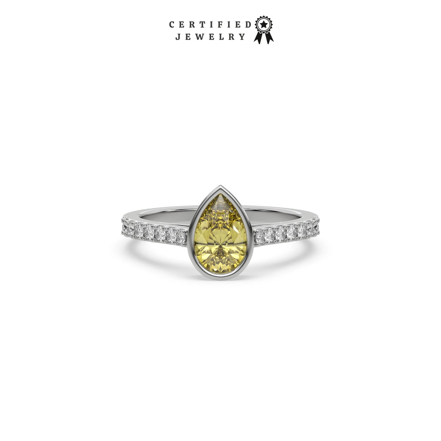 3 CT Fancy Yellow Diamond Pear Solitaire Bezel Engagement Ring