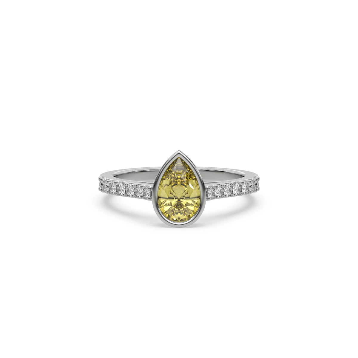 14K White Gold Fancy Yellow Pear Diamond Engagement Ring