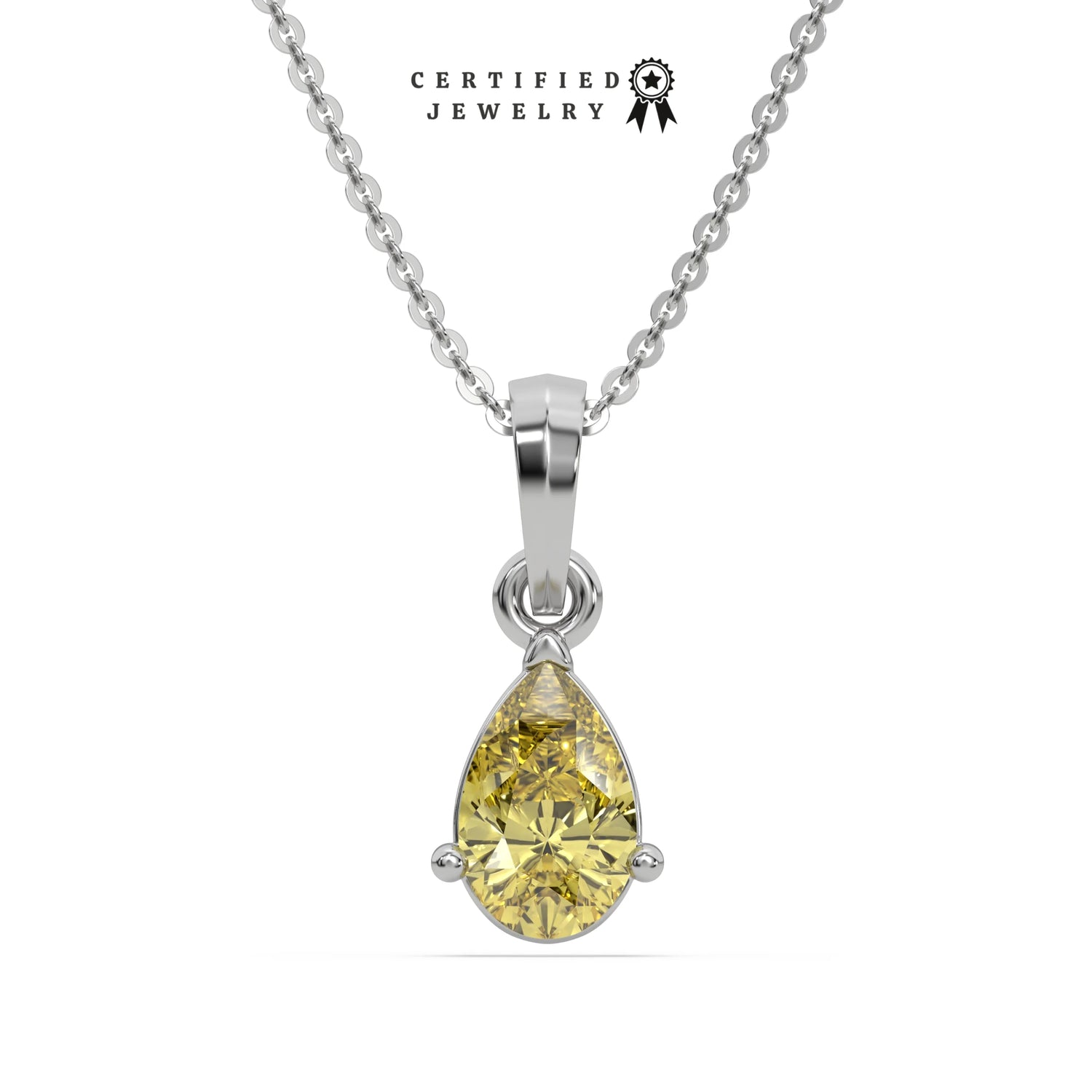 3 CT Fancy Yellow Diamond Pear Solitaire Necklace