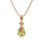 This rose gold Fancy Yellow Pear Solitaire Diamond Necklace made with a fancy yellow pear cut diamond in a four prong setting with adjustable chain in top view