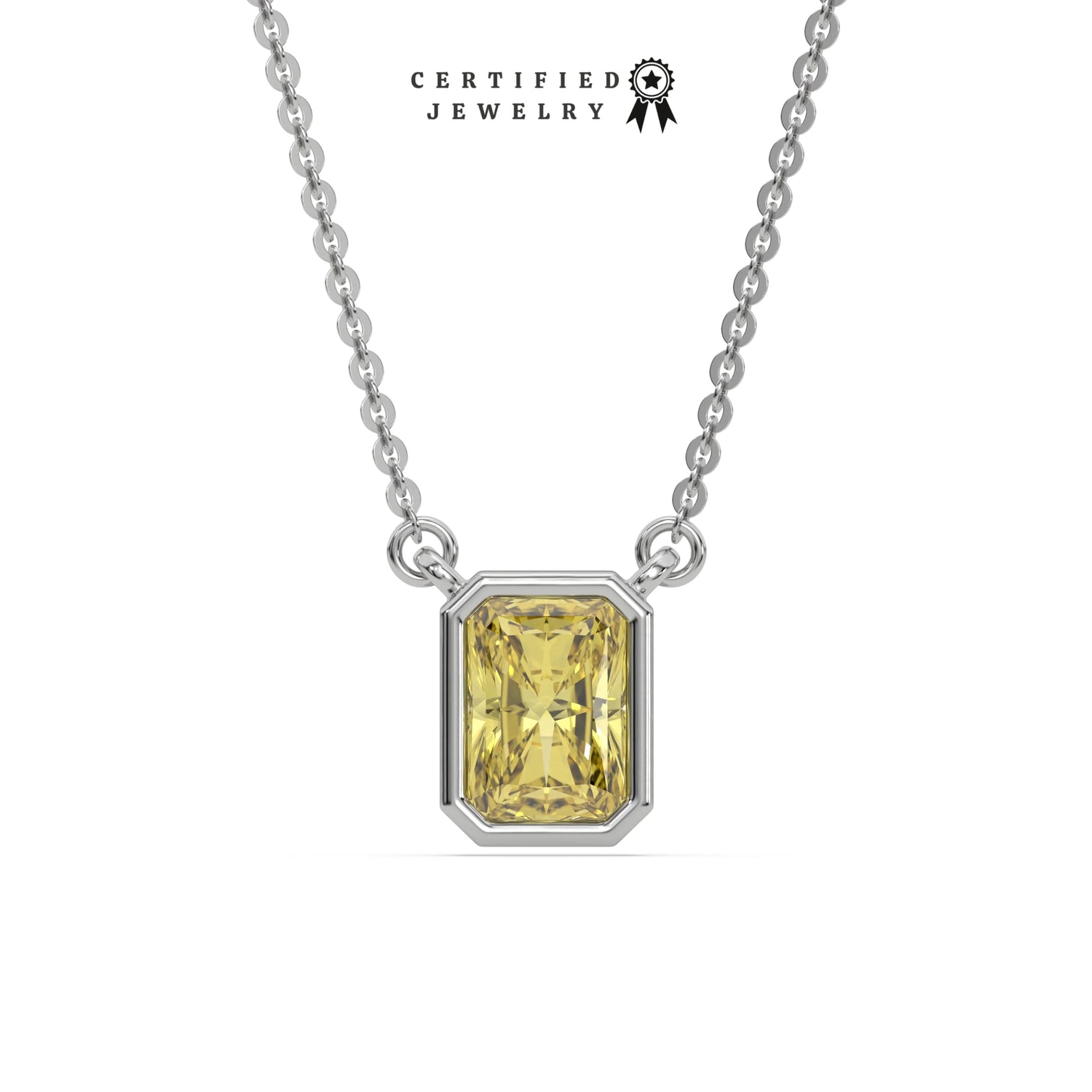 3 CT Fancy Yellow Diamond Radiant Bezel Solitaire Necklace