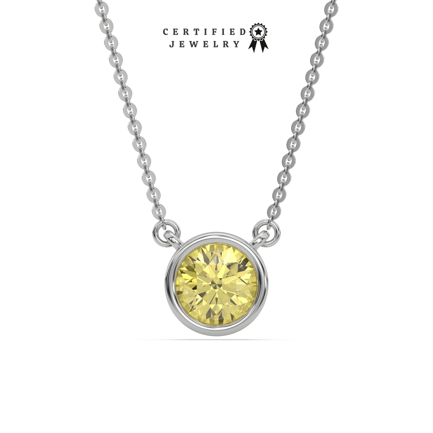 3 CT Fancy Yellow Diamond Round Bezel Solitaire Necklace