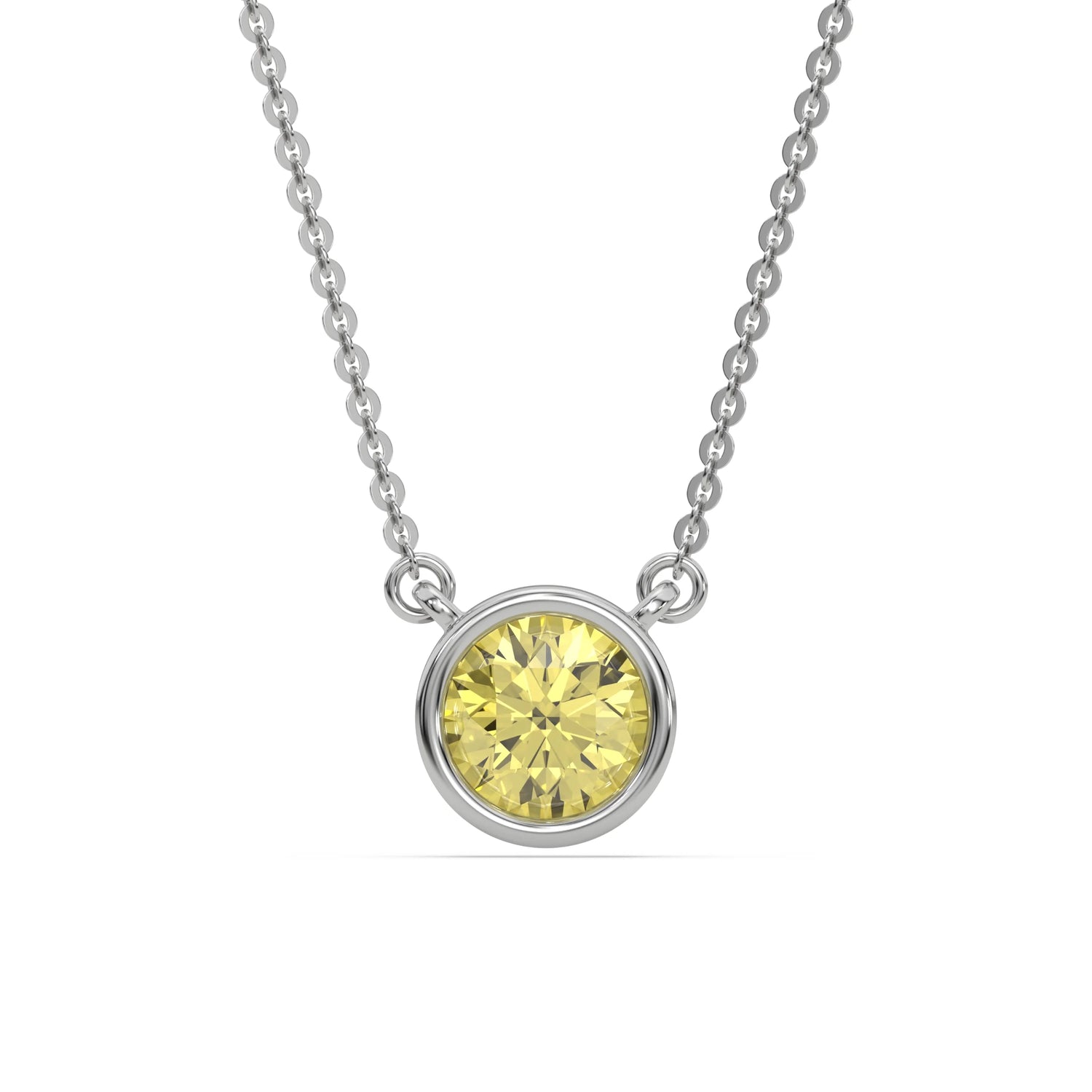3 CT Fancy Yellow Diamond Round Bezel Solitaire Necklace