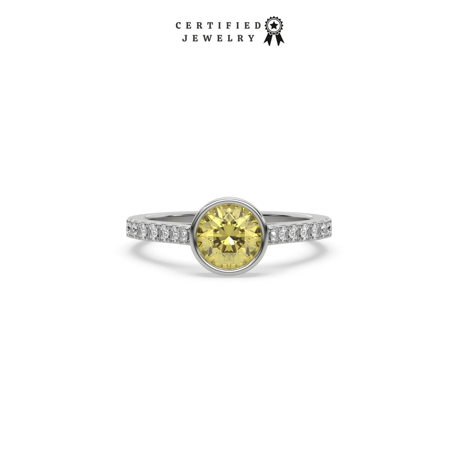 3 CT Fancy Yellow Diamond Round Solitaire Bezel Engagement Ring