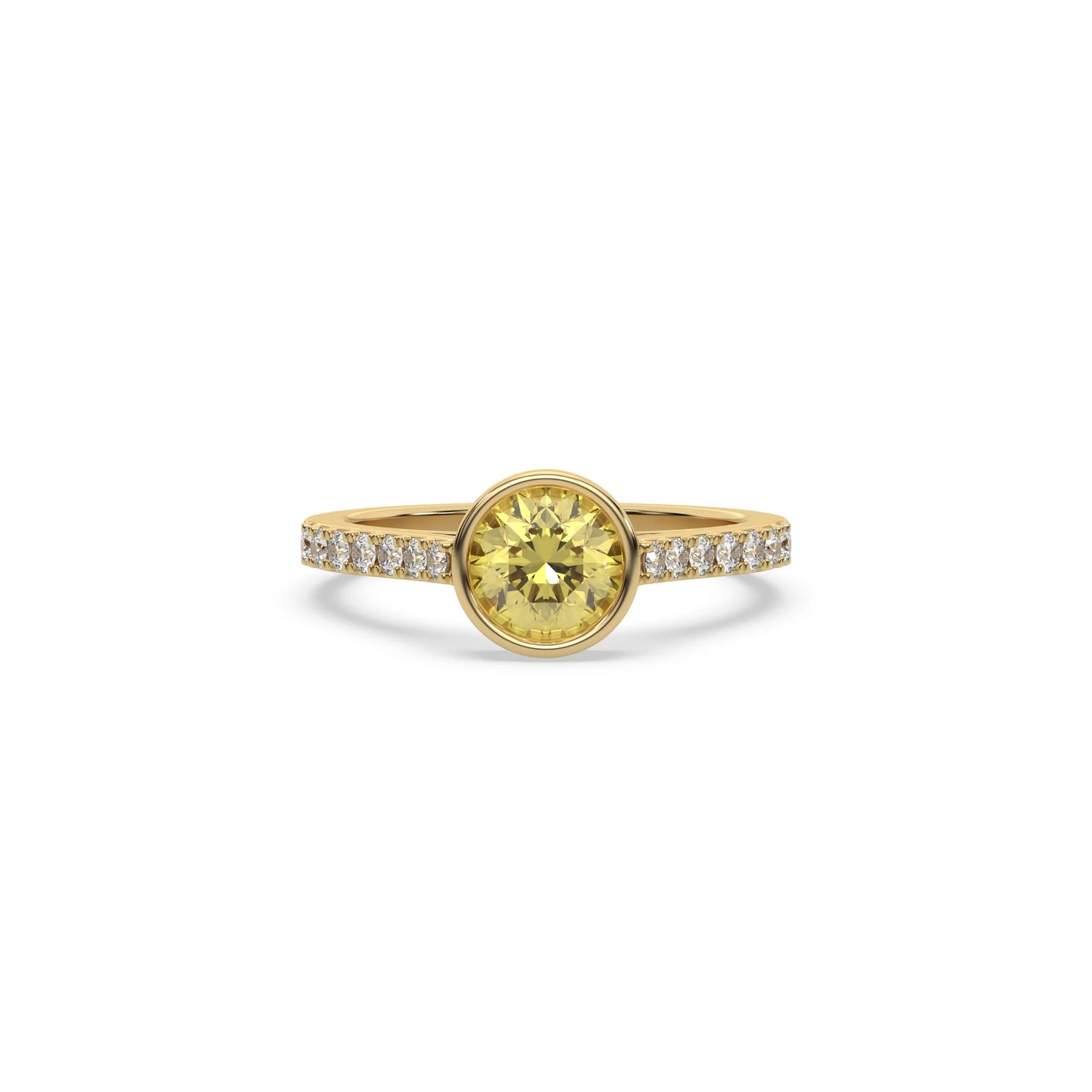 3 CT Fancy Yellow Diamond Round Solitaire Bezel Engagement Ring