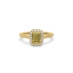 Yellow Emerald Cut Engagement Ring, Halo Wedding Ring, Yellow Diamond Ring, Gift