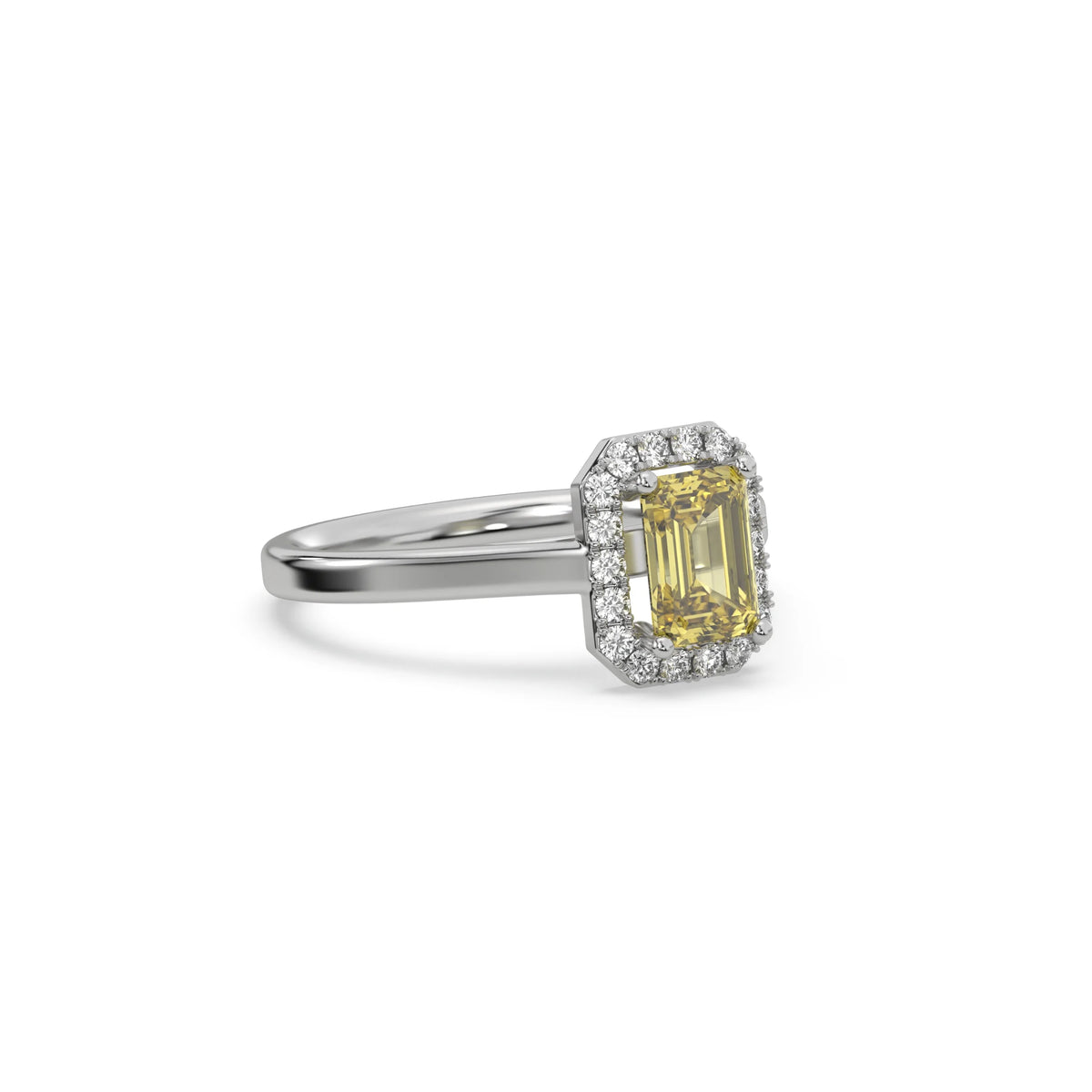 Yellow Emerald Cut Engagement Ring, Halo Wedding Ring, Yellow Diamond Ring, Gift