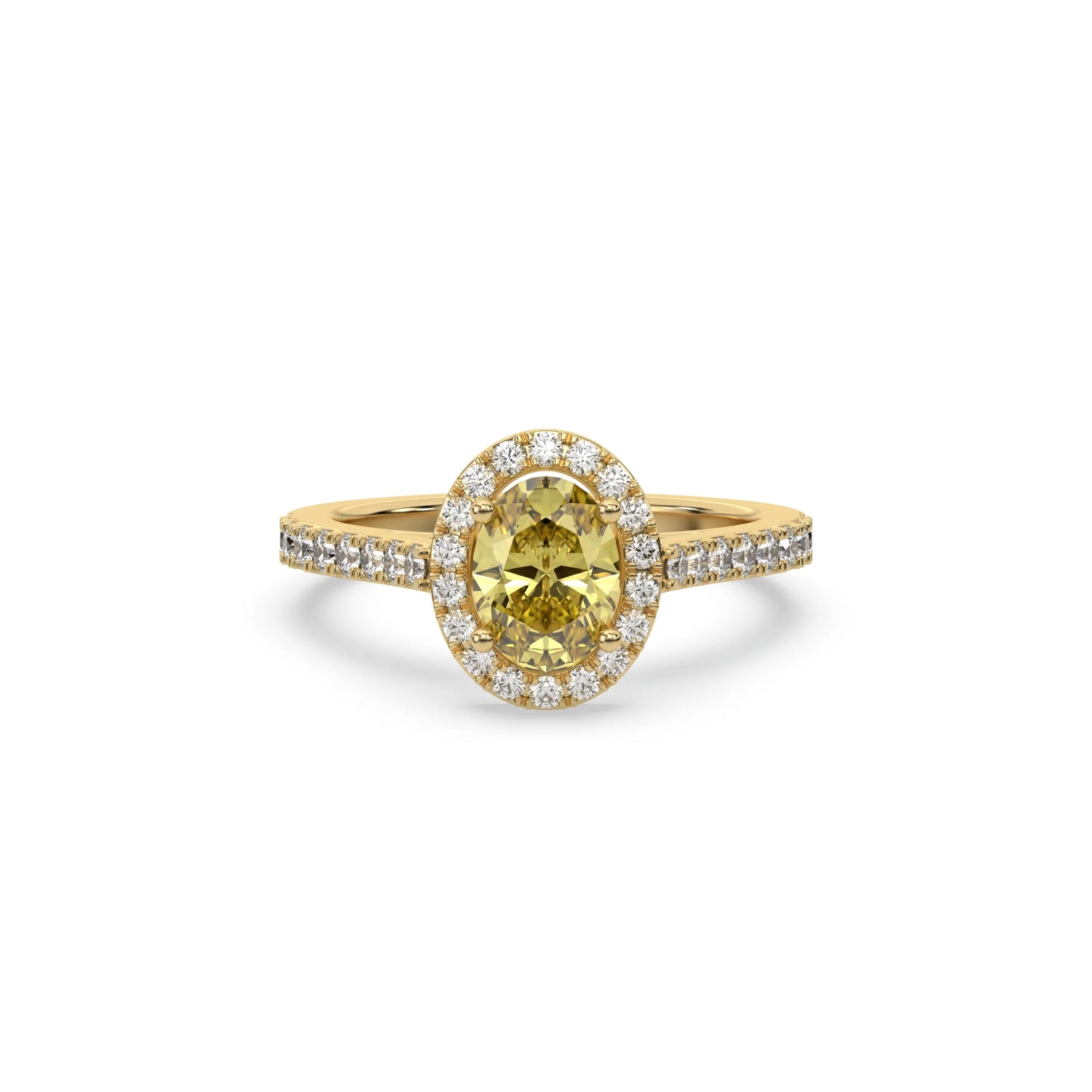 14K Yellow Gold Fancy Yellow Oval Solitaire Diamond Engagement Ring
