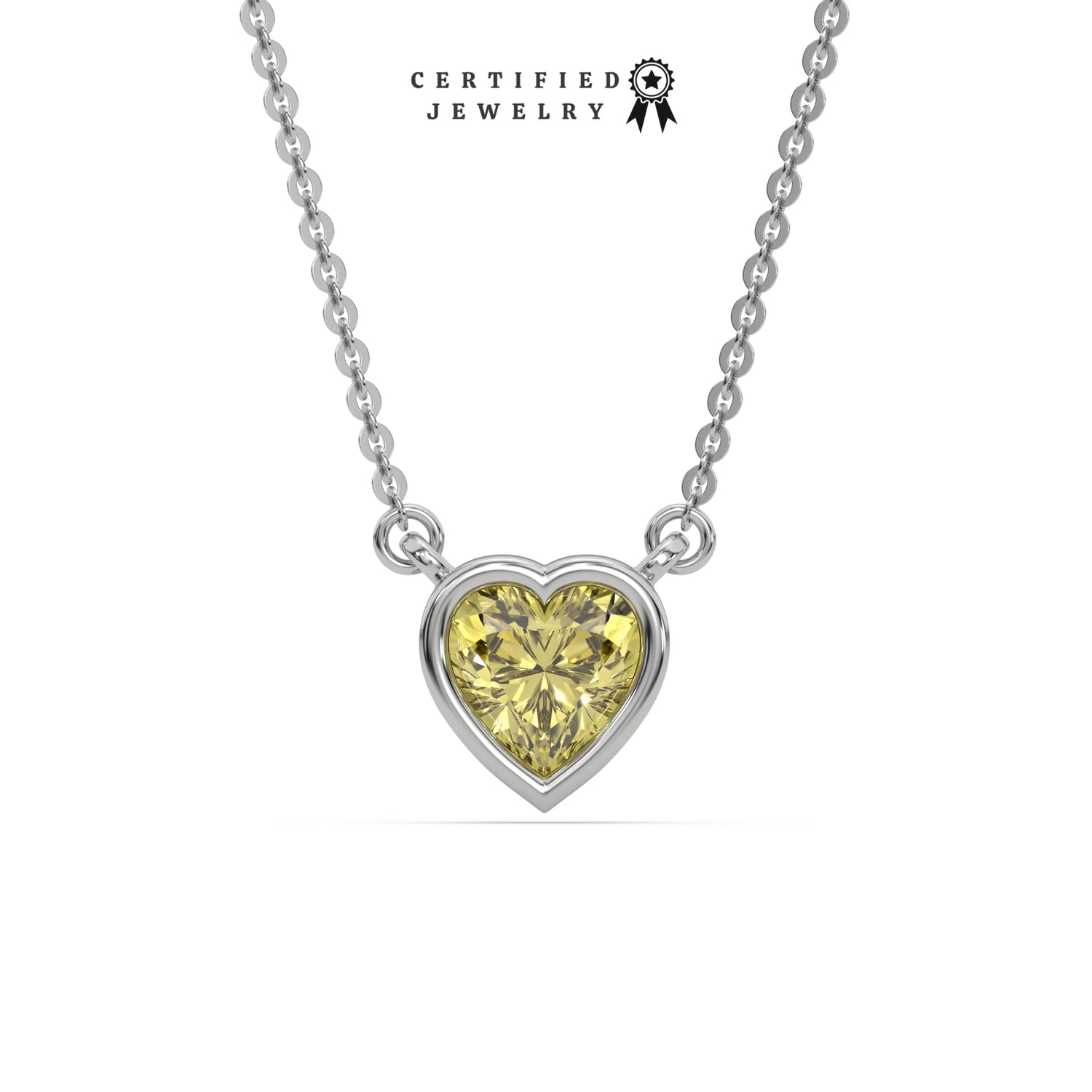 3 CT Fancy Yellow Diamond Heart Bezel Solitaire Necklace