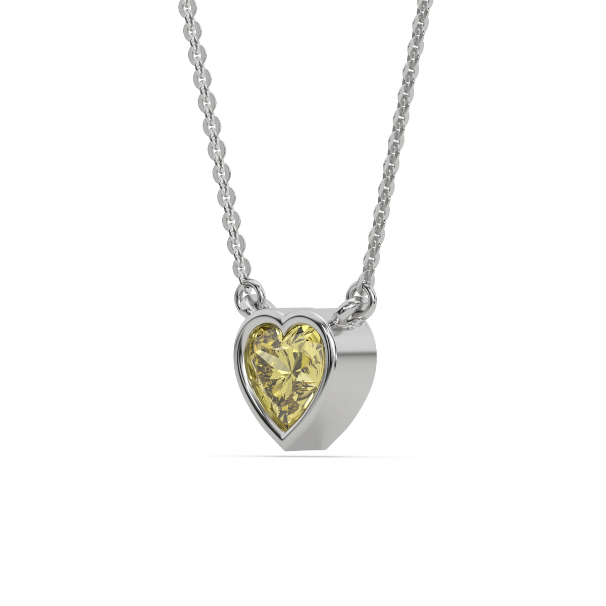 18K White Gold 2 CT Fancy Yellow Heart Solitaire Diamond Necklace