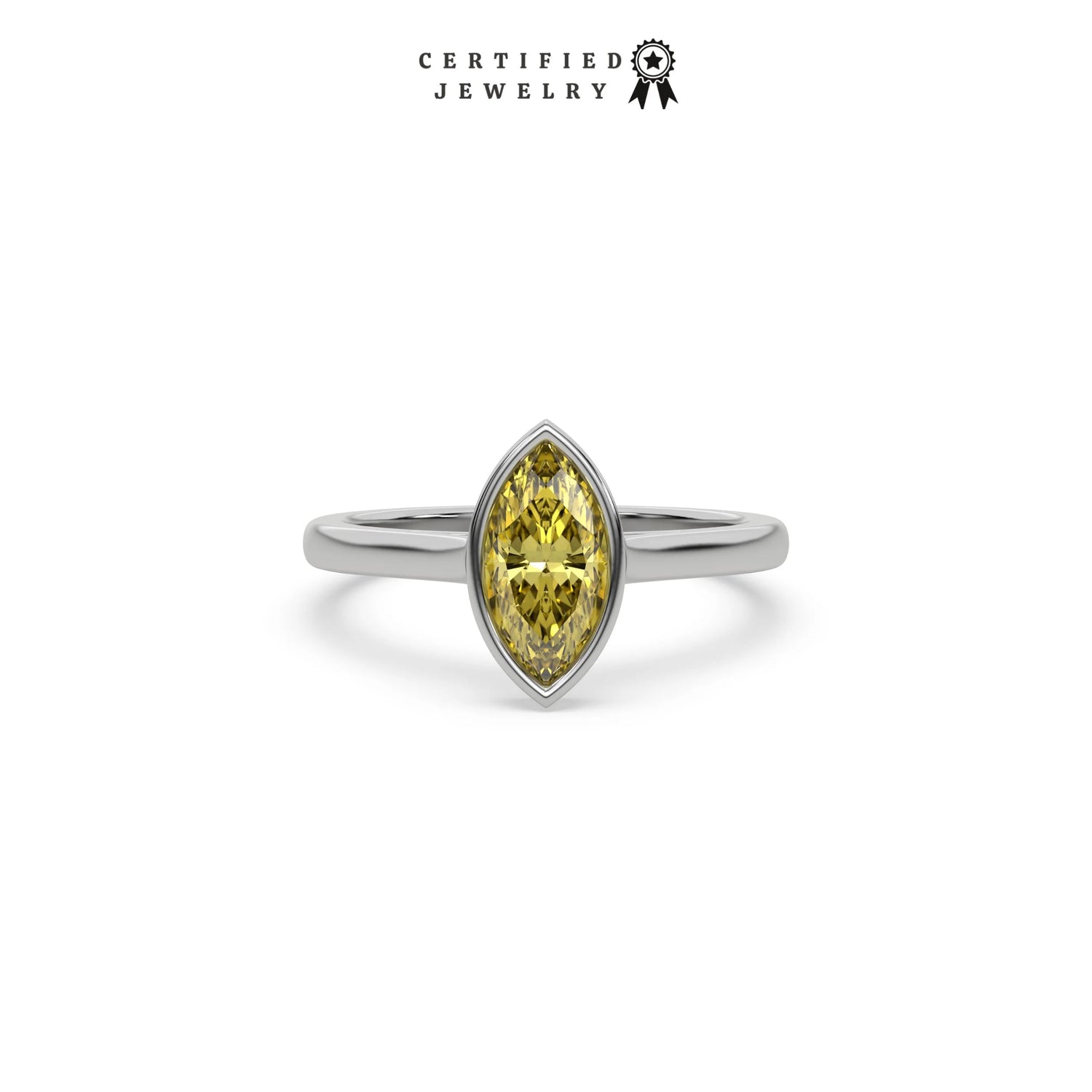 3 CT Fancy Yellow Diamond Marquise Bezel Engagement Ring