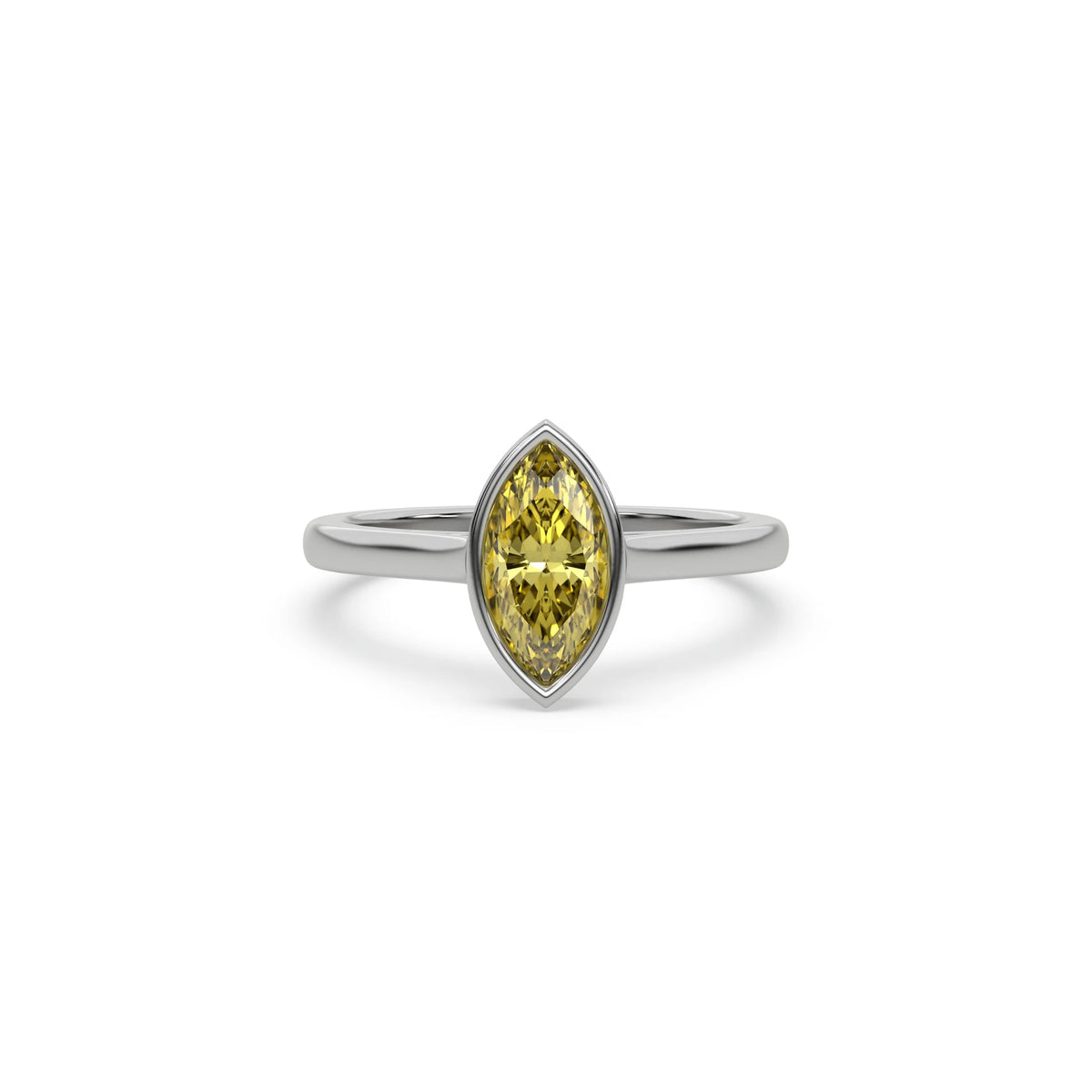14K White Gold Fancy Yellow Marquise Diamond Engagement Ring