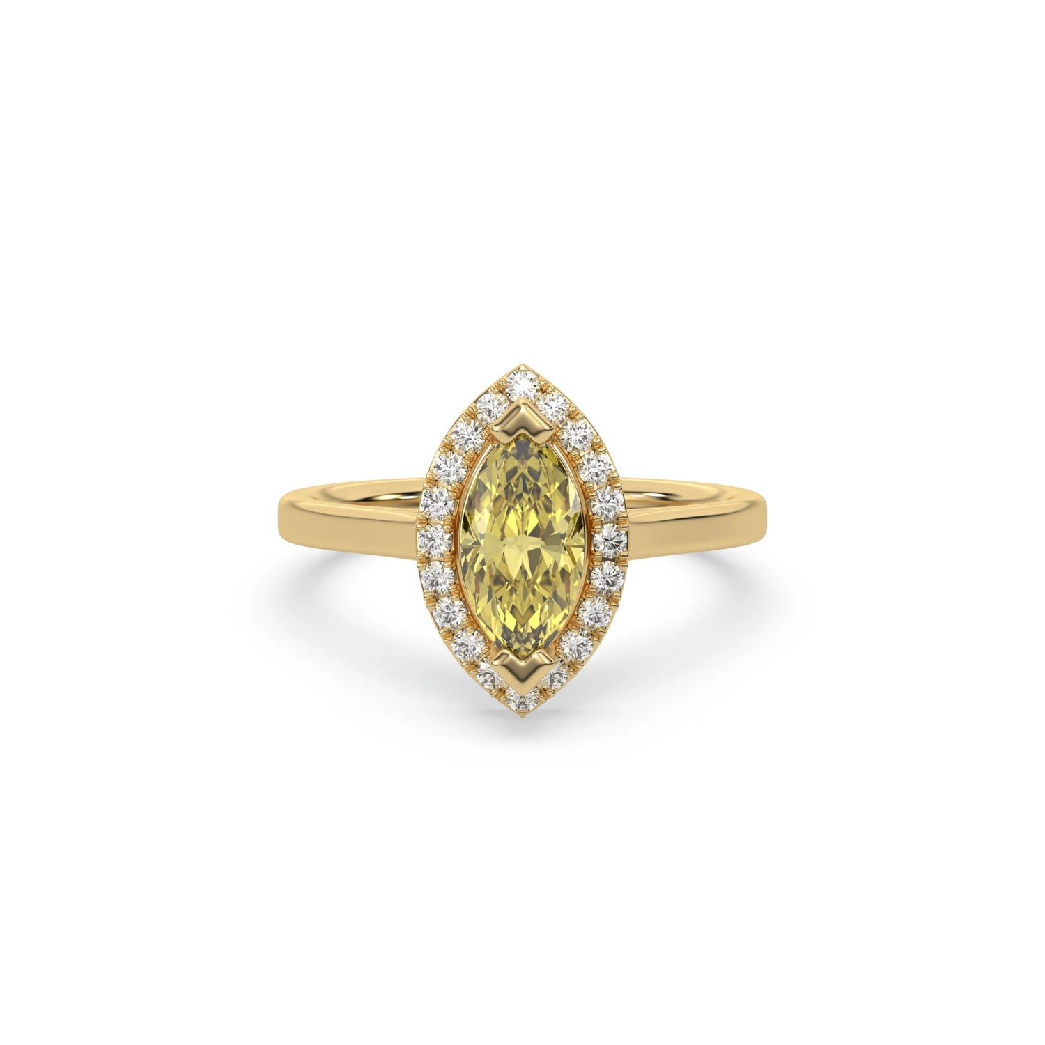 14K Yellow Gold 1 CT Fancy Yellow Marquise Diamond Halo Engagement Ring
