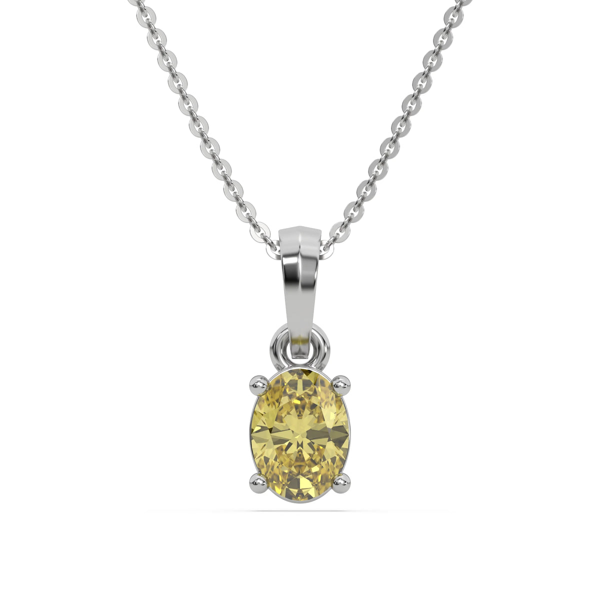 18K White Gold Fancy Yellow Oval Solitaire Diamond Necklace