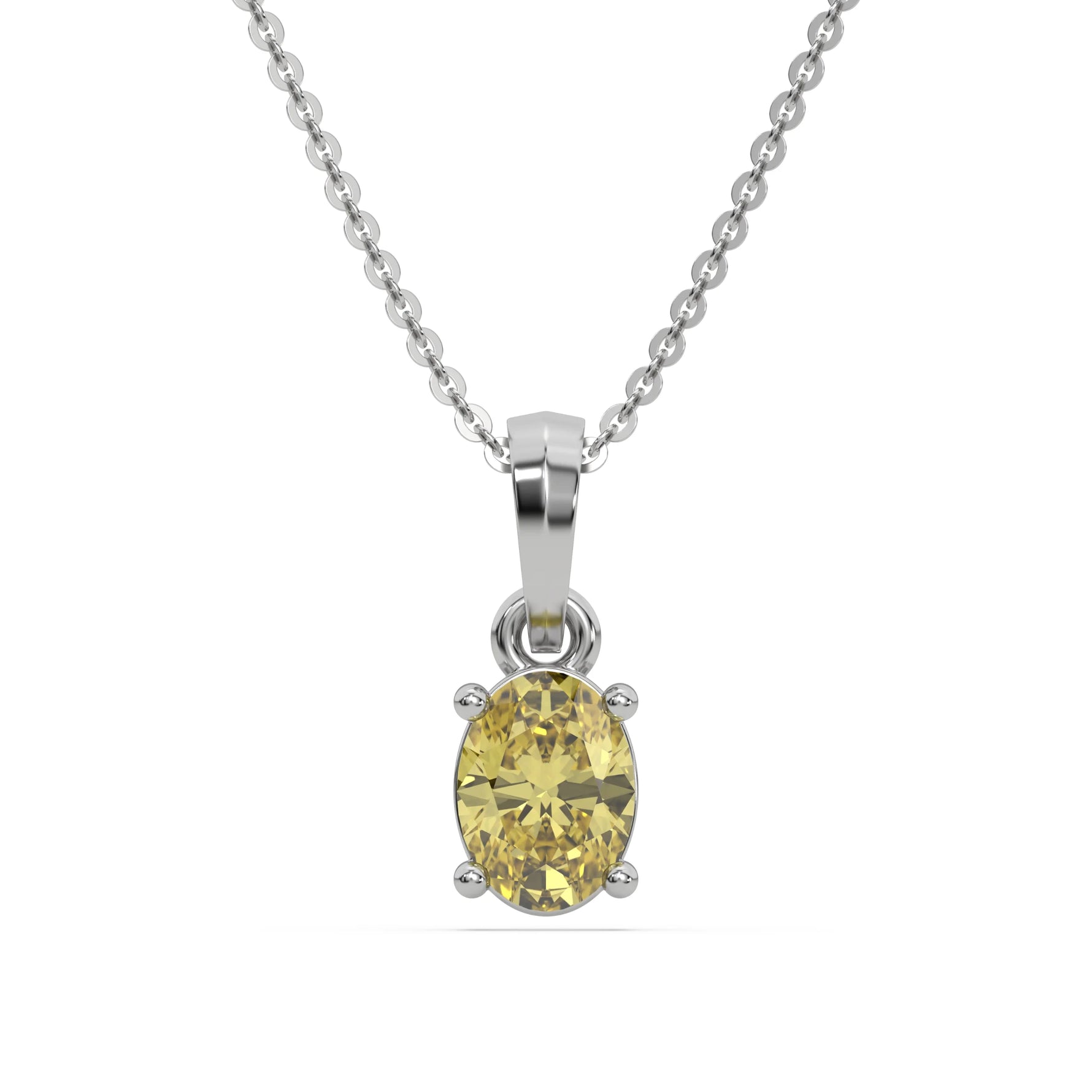 18K White Gold Fancy Yellow Oval Solitaire Diamond Necklace