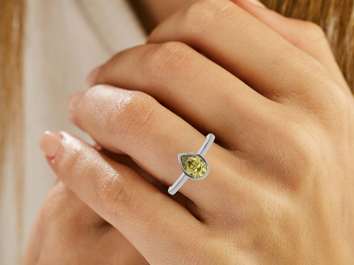 14K White Gold 2 CT Fancy Yellow Pear Diamond Wedding Ring