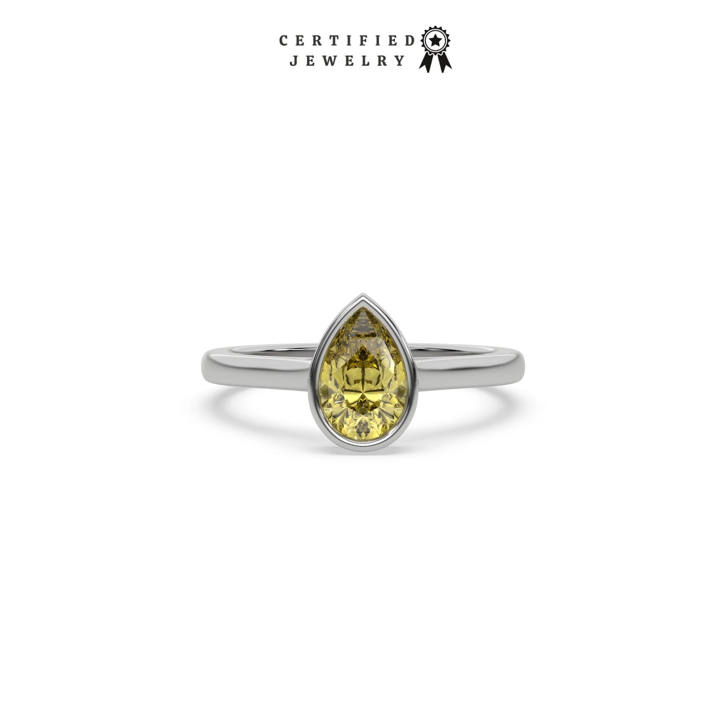 3 CT Fancy Yellow Pear Diamond Bezel Engagement Ring