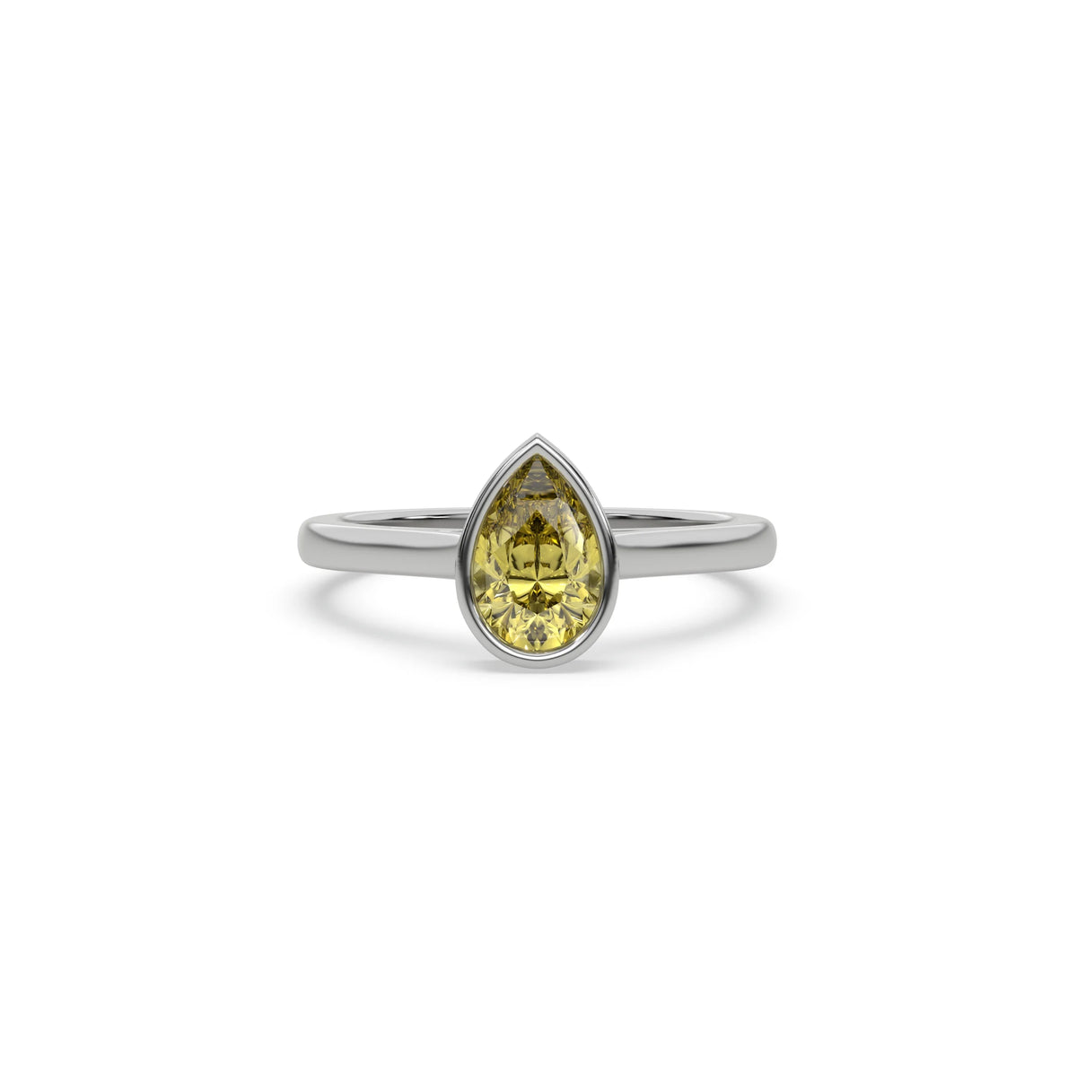 14K White Gold Fancy Yellow Pear Diamond Wedding Ring
