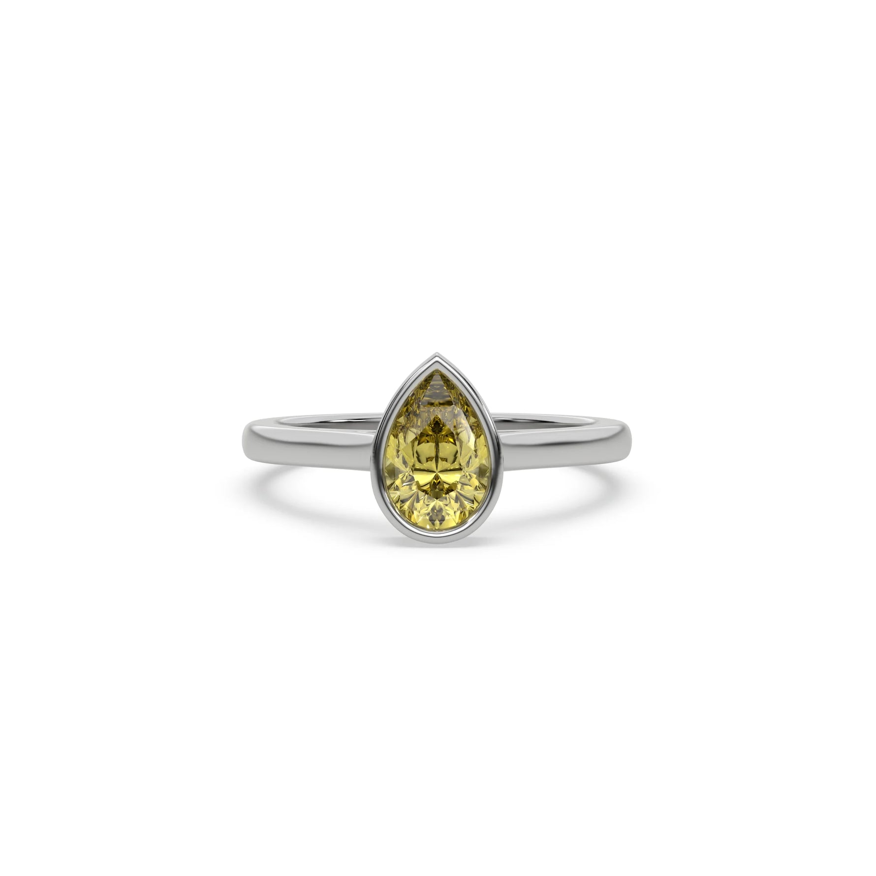 14K White Gold Fancy Yellow Pear Diamond Wedding Ring