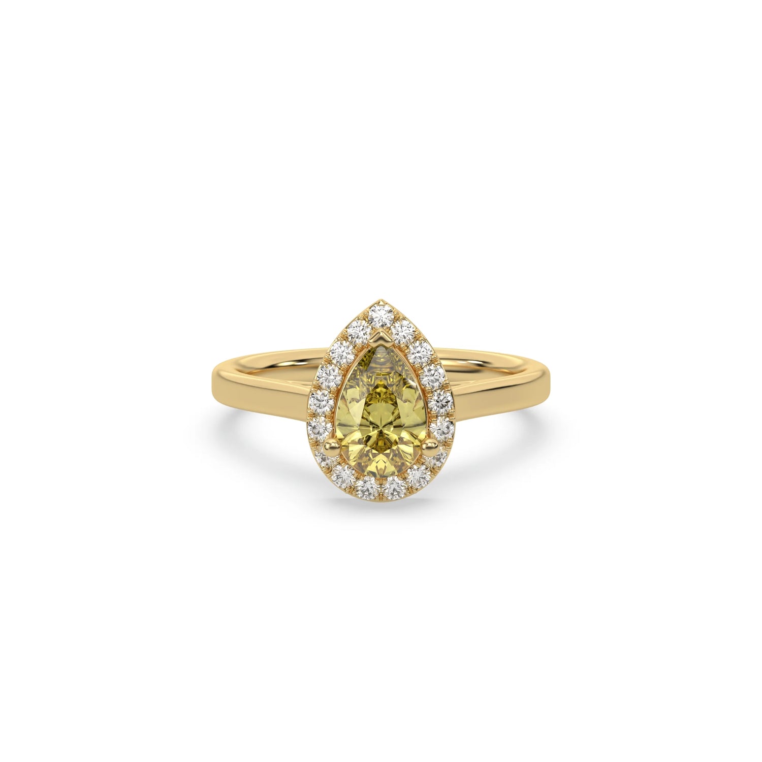 18K Yellow Gold 2 CT Fancy Yellow Pear Diamond Halo Engagement Ring
