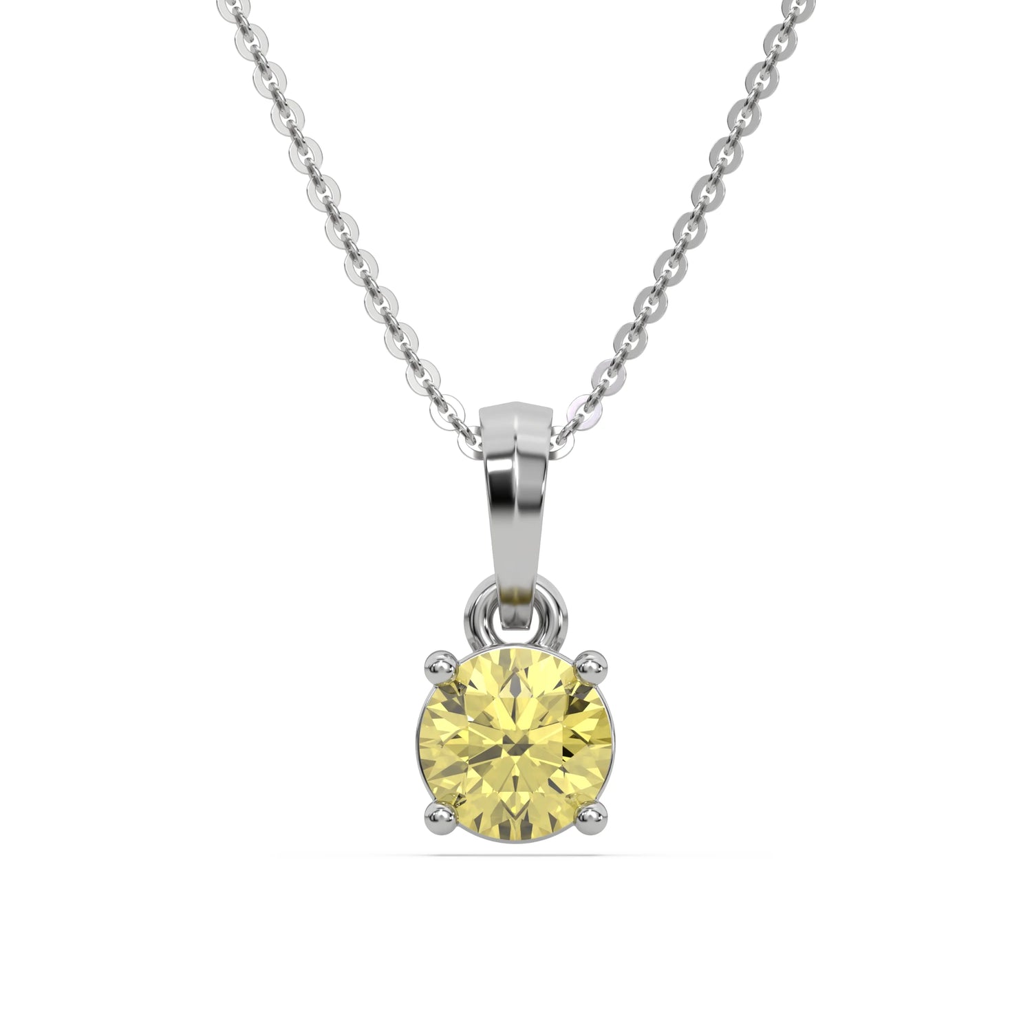 18K White Gold Fancy Yellow Round Cut Diamond Solitaire Necklace