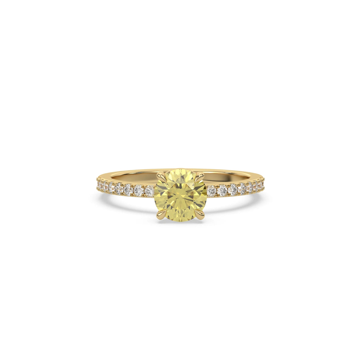 Yellow Round Engagement Ring, Pave Yellow Diamond Ring, Solitaire Engagement Ring