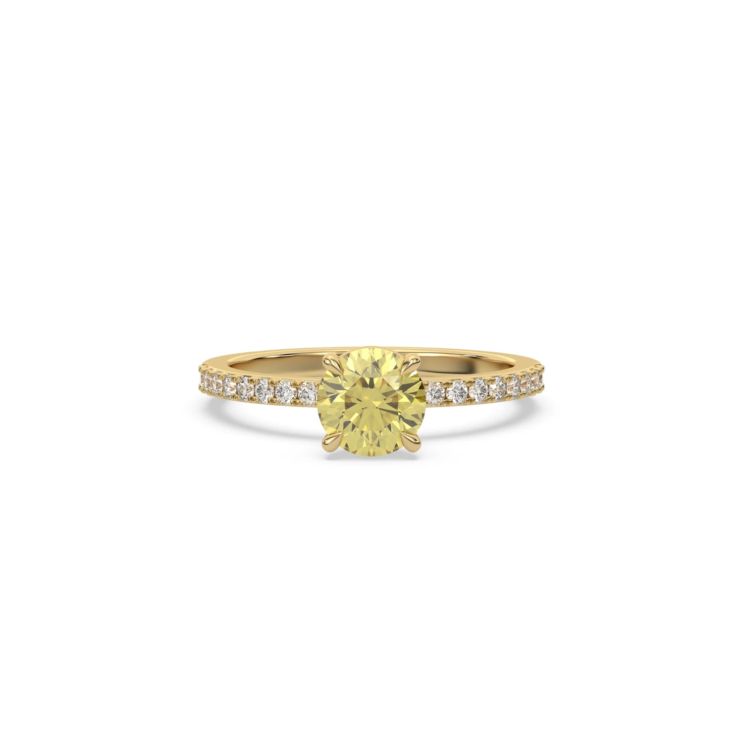 18K Yellow Gold 2 CT Fancy Yellow Round Diamond Solitaire Engagement Ring