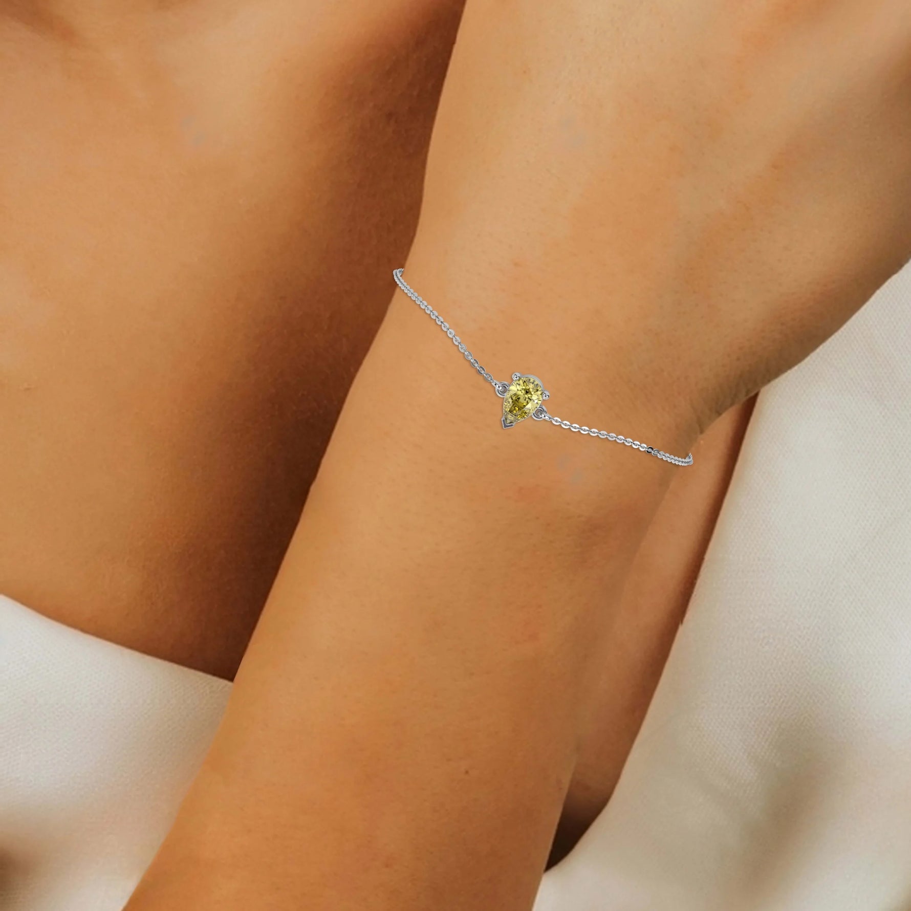 Fancy Yellow Pear Solitaire Diamond Bracelet 