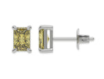 14k white gold Radiant Diamond Earrings made with a fancy yellow radiant cut diamond set in a four prong setting