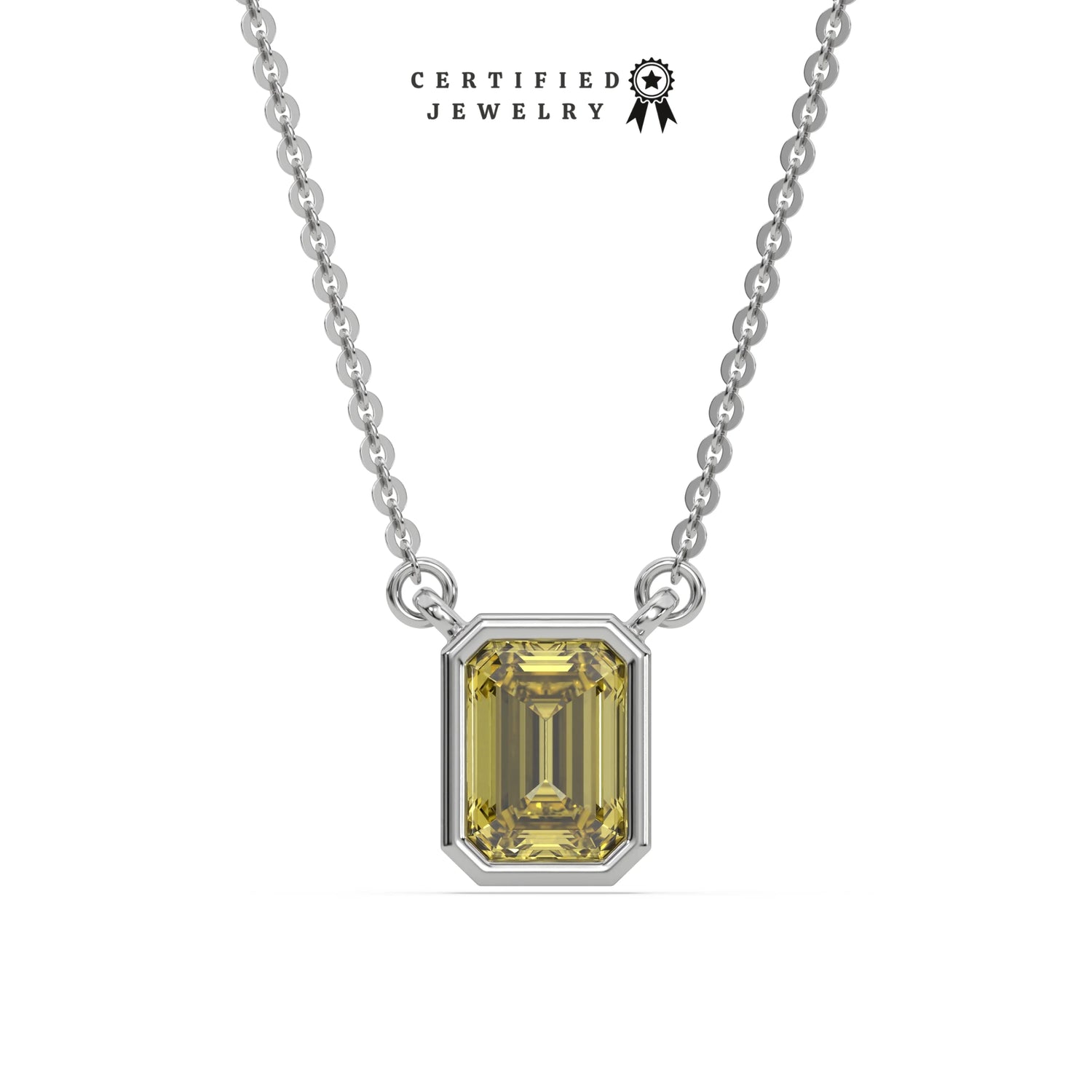 3 CT Fancy Yellow Diamond Emerald Bezel Solitaire Necklace