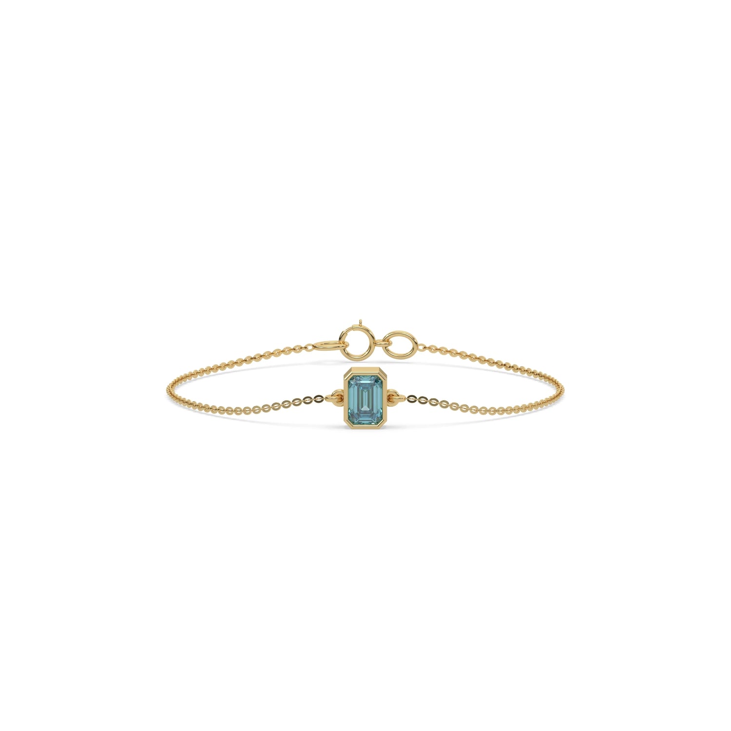 18K Yellow Gold Fancy Blue Emerald Solitaire Diamond Bracelet 