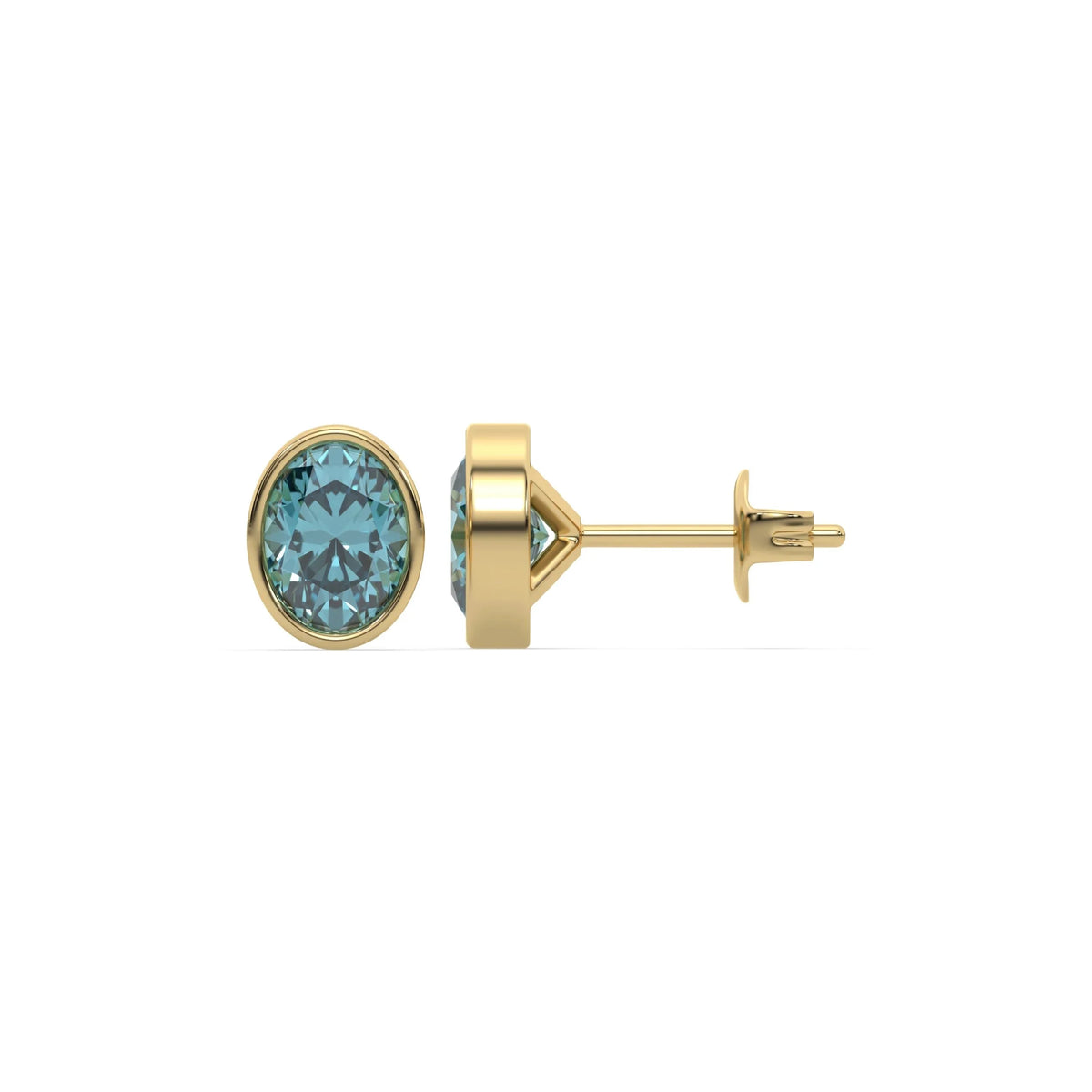 10k yellow gold fancy blue oval diamond stud earrings