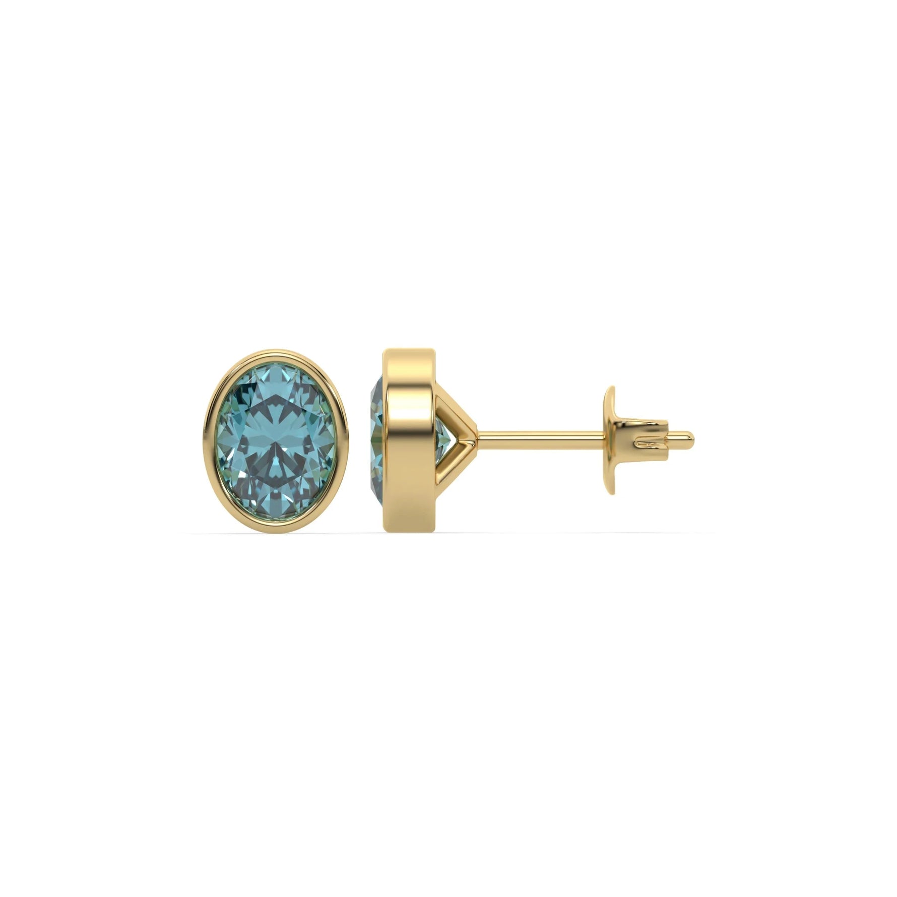 10k yellow gold fancy blue oval diamond stud earrings