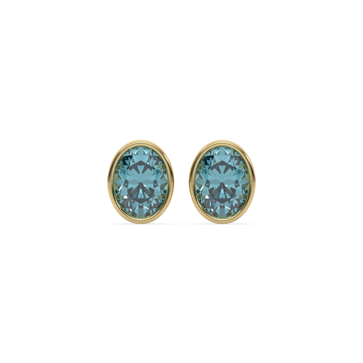 18k yellow gold fancy blue oval diamond solitaire earrings