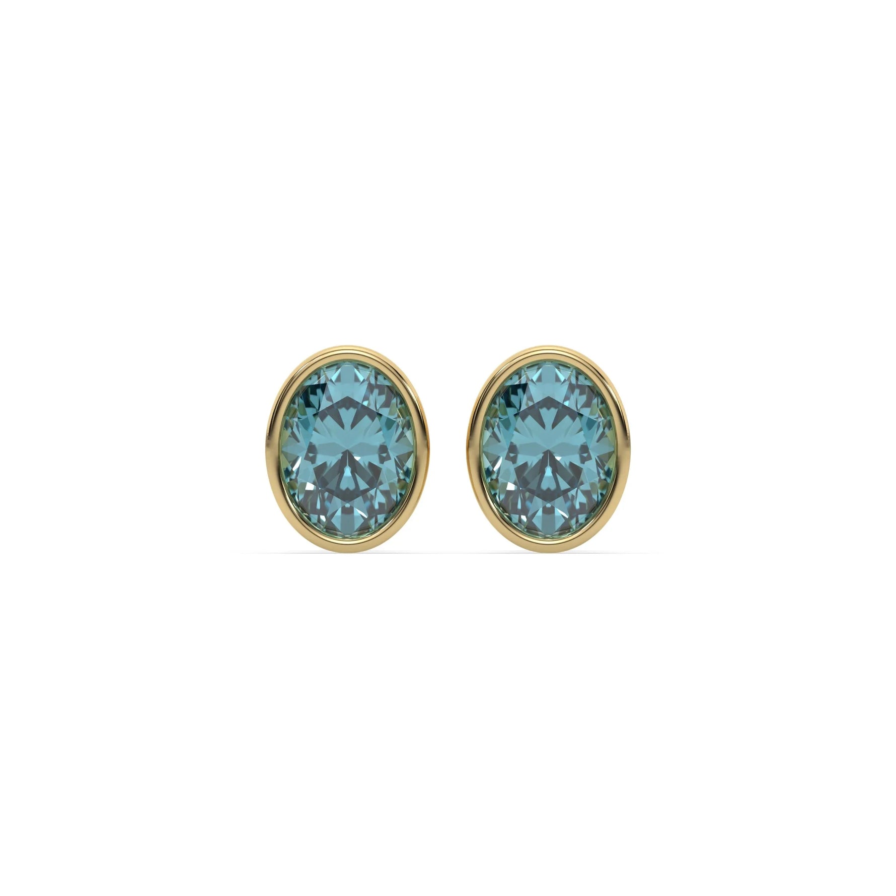 18k yellow gold fancy blue oval diamond solitaire earrings