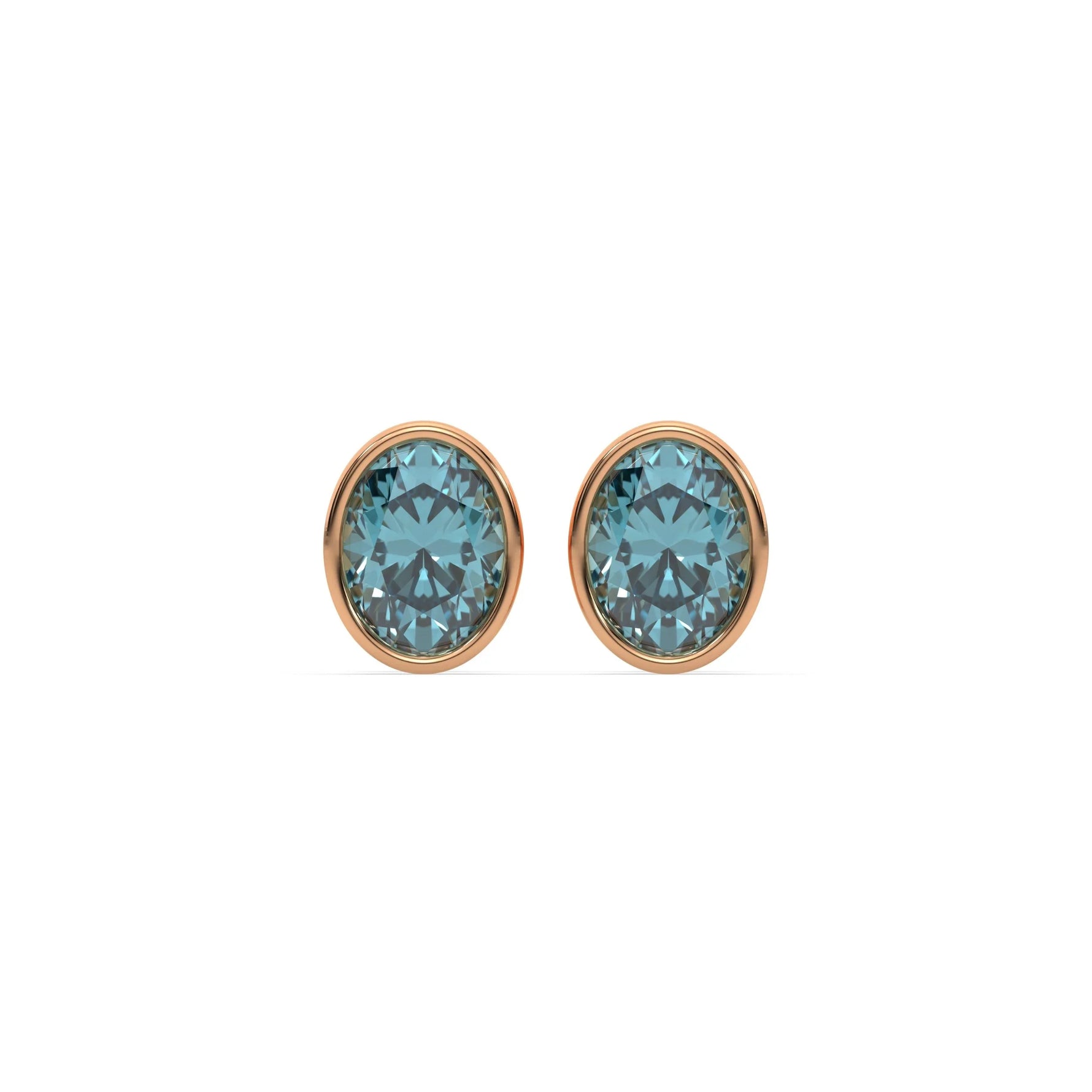 18k Rose gold fancy blue oval diamond solitaire earrings