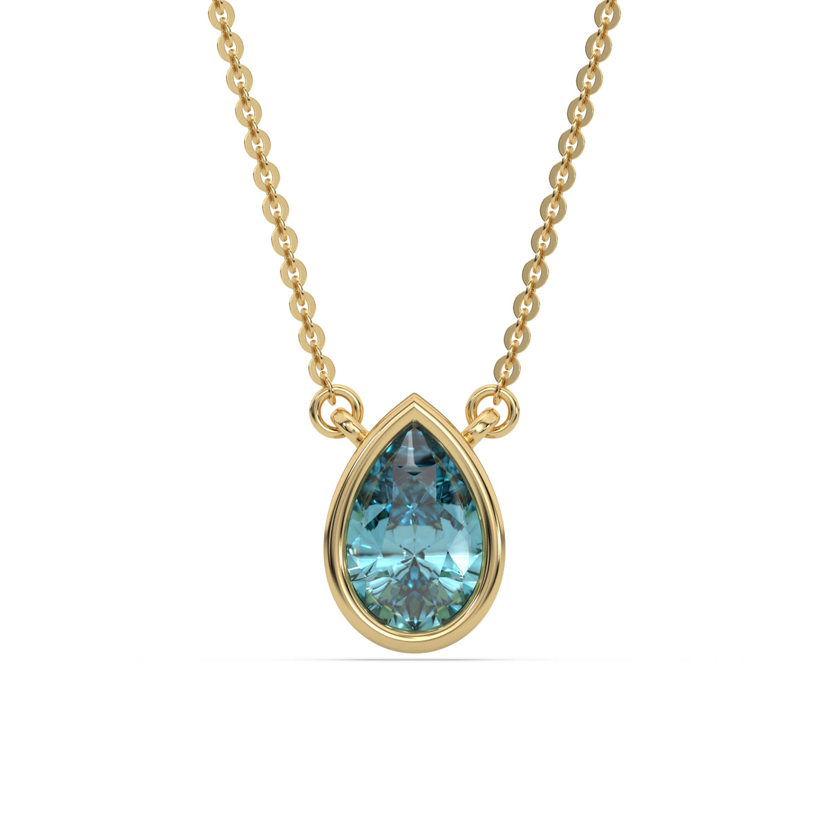 14K Yellow Gold Fancy Blue Pear Solitaire Diamond Necklace