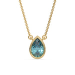14K Yellow Gold Fancy Blue Pear Solitaire Diamond Necklace