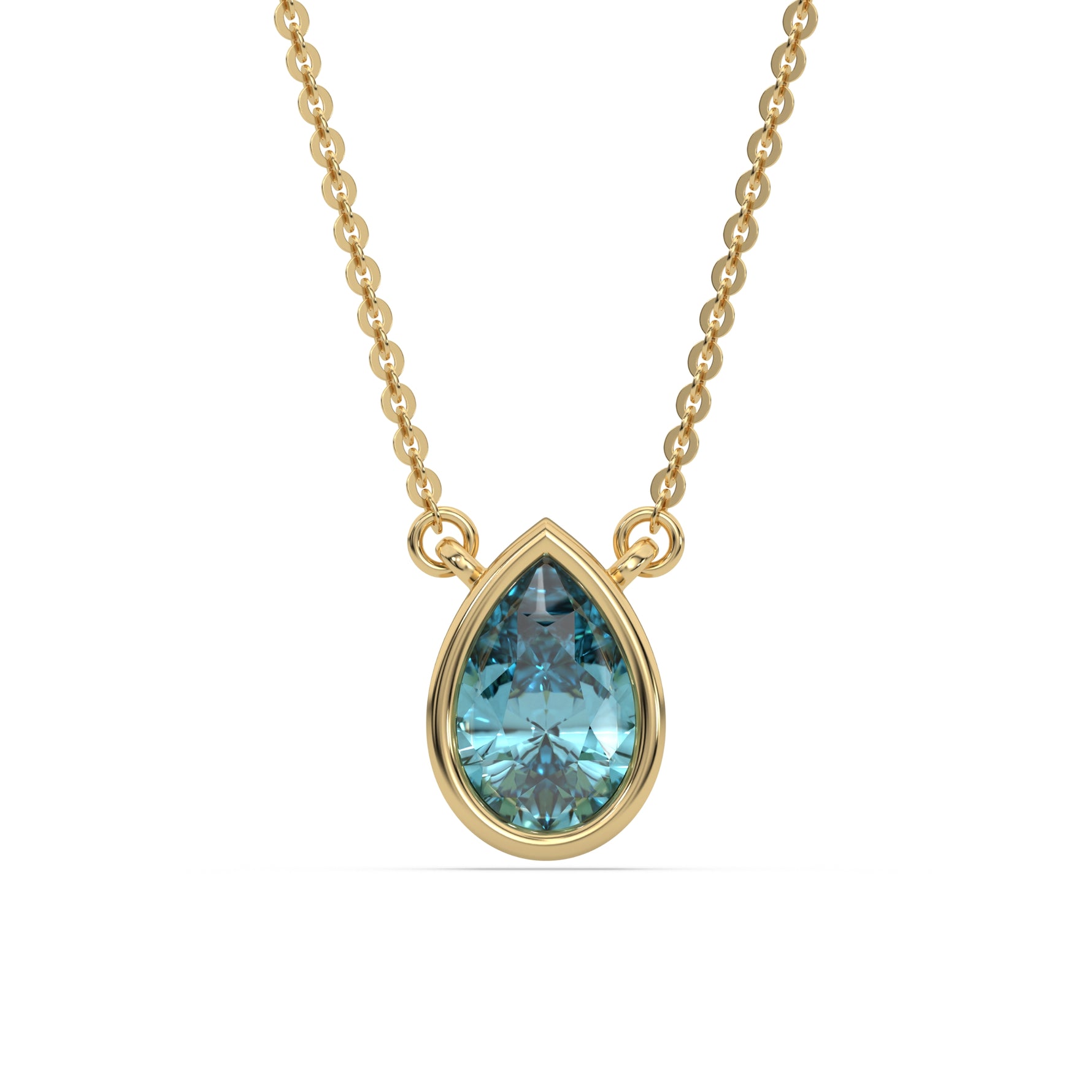 14K Yellow Gold Fancy Blue Pear Solitaire Diamond Necklace