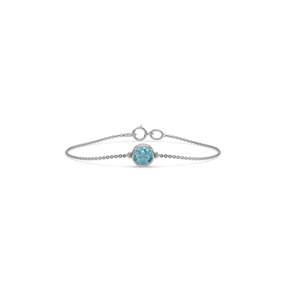 14K White Gold Fancy Blue Round Solitaire Diamond Bracelet 