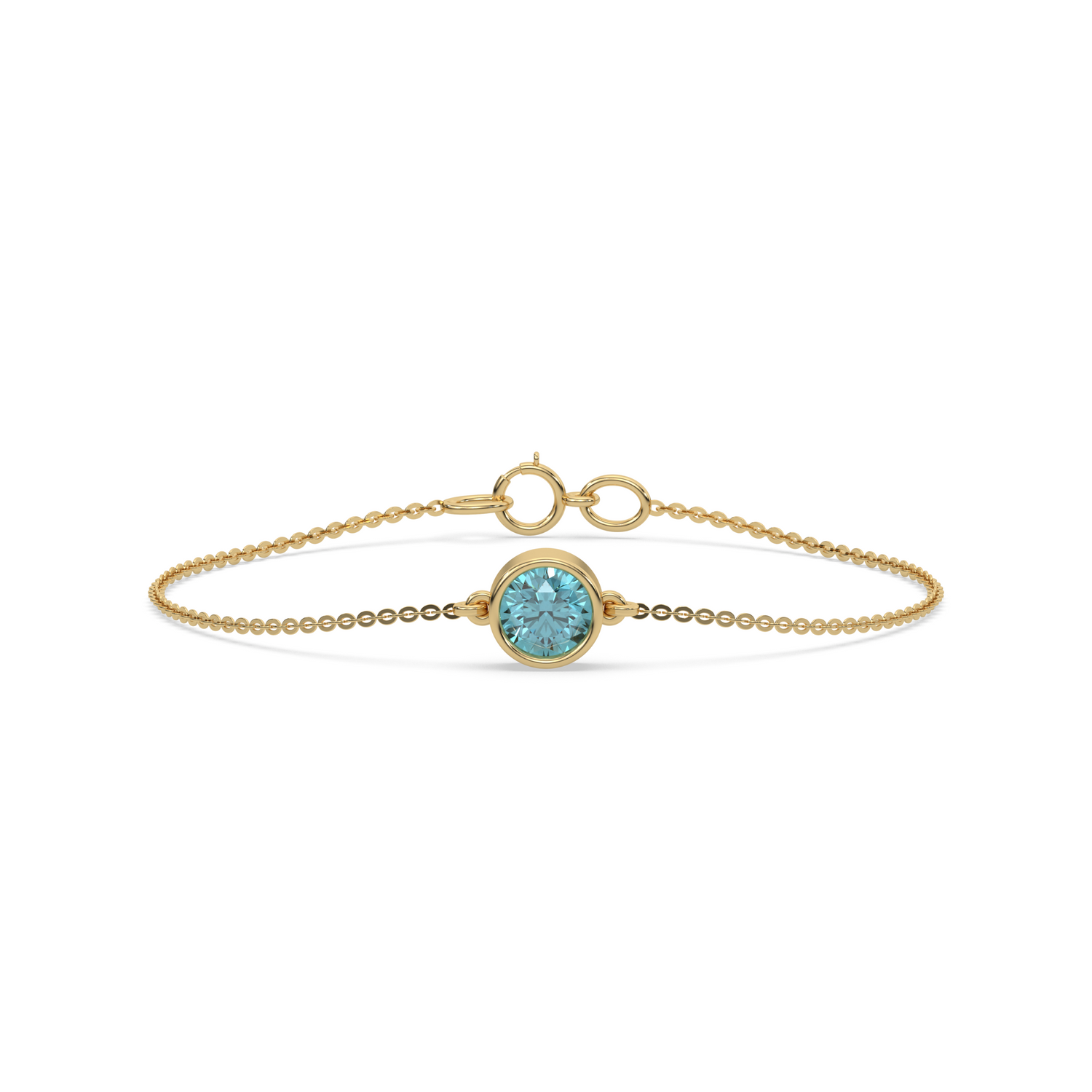18K Yellow Gold Fancy Blue Round Solitaire Diamond Bracelet 