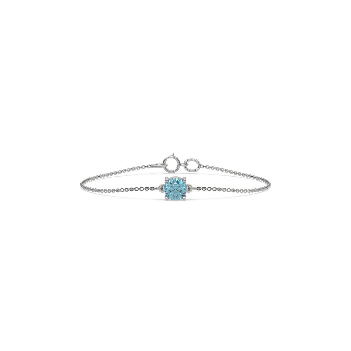 14K White Gold 1 CT Fancy Blue Round Solitaire Diamond Bracelet 