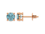 18k rose gold Round Diamond Studs made with blue pink round brilliant-cut diamonds set in a four prong setting