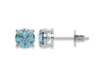 10k white gold Round Diamond Studs made with blue pink round brilliant-cut diamonds set in a four prong setting