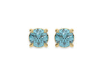 18k yellow gold Round Diamond Studs made with blue pink round brilliant-cut diamonds set in a four prong setting